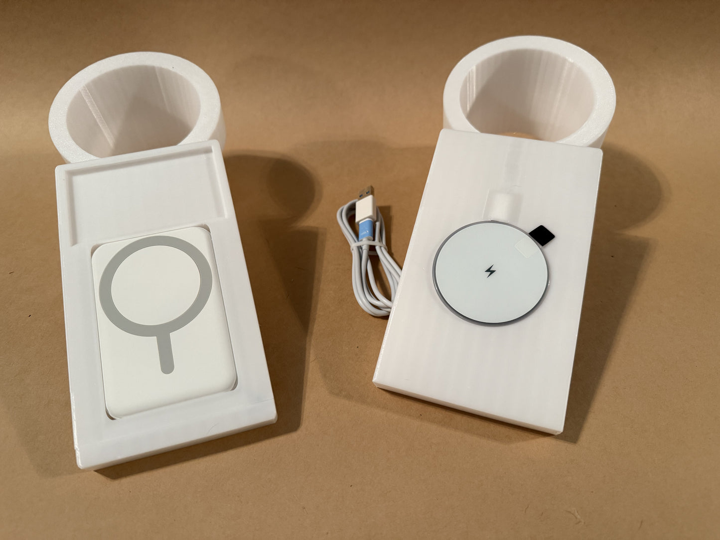 Phone holder/charger bundle, one usb and one power pack version